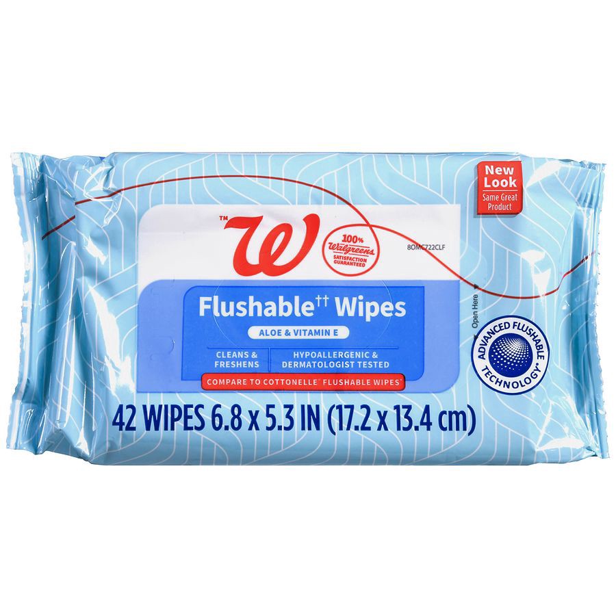slide 2 of 5, Walgreens Flushable Wipes with Aloe & Vitamin E Light Fresh, 84 sheets 42 ct x 2 ct