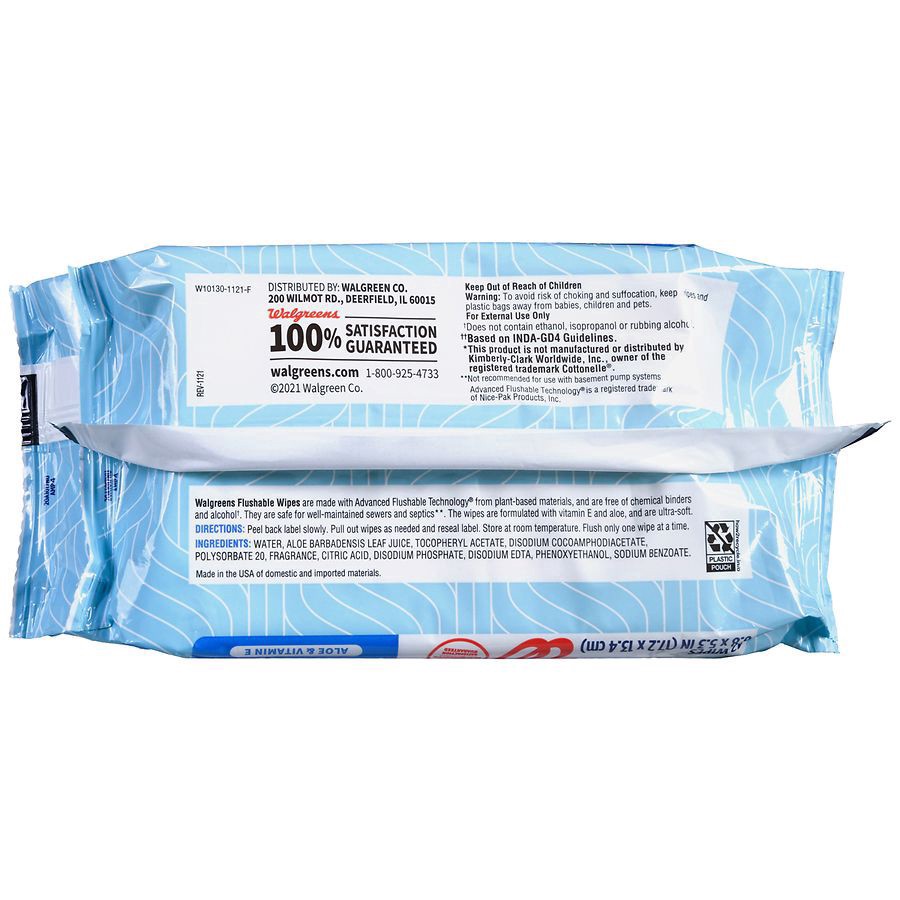slide 3 of 5, Walgreens Flushable Wipes with Aloe & Vitamin E Light Fresh, 84 sheets 42 ct x 2 ct