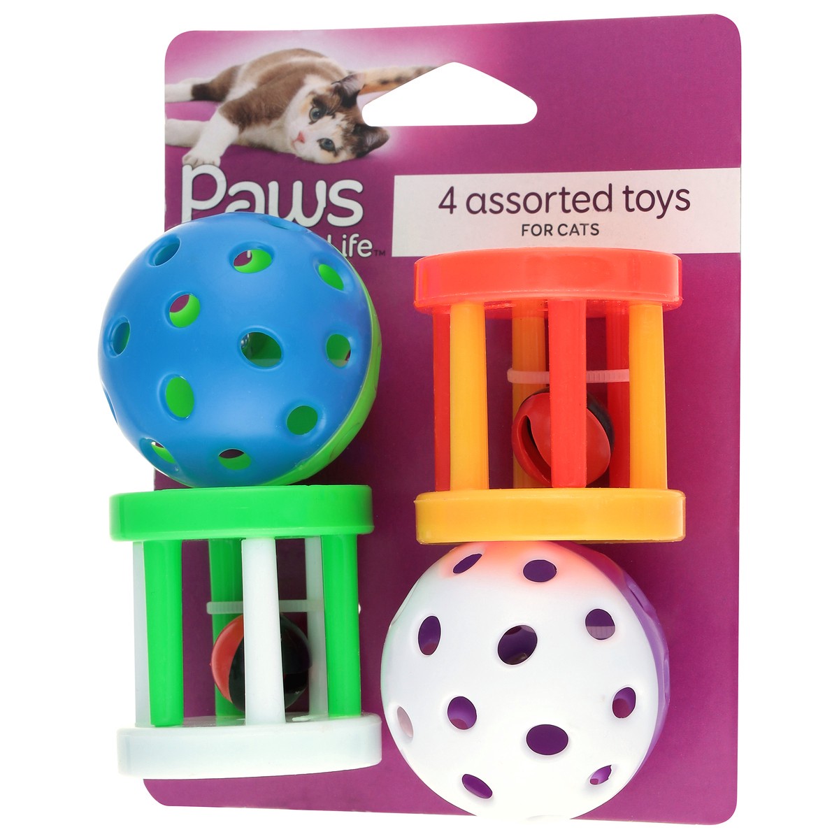 slide 4 of 4, Paws Happy Life Plastic Ball & Rollers Cat Toy, 4 ct