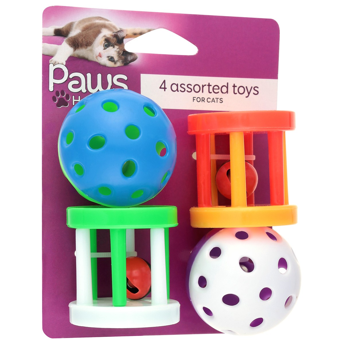 slide 2 of 4, Paws Happy Life Plastic Ball & Rollers Cat Toy, 4 ct