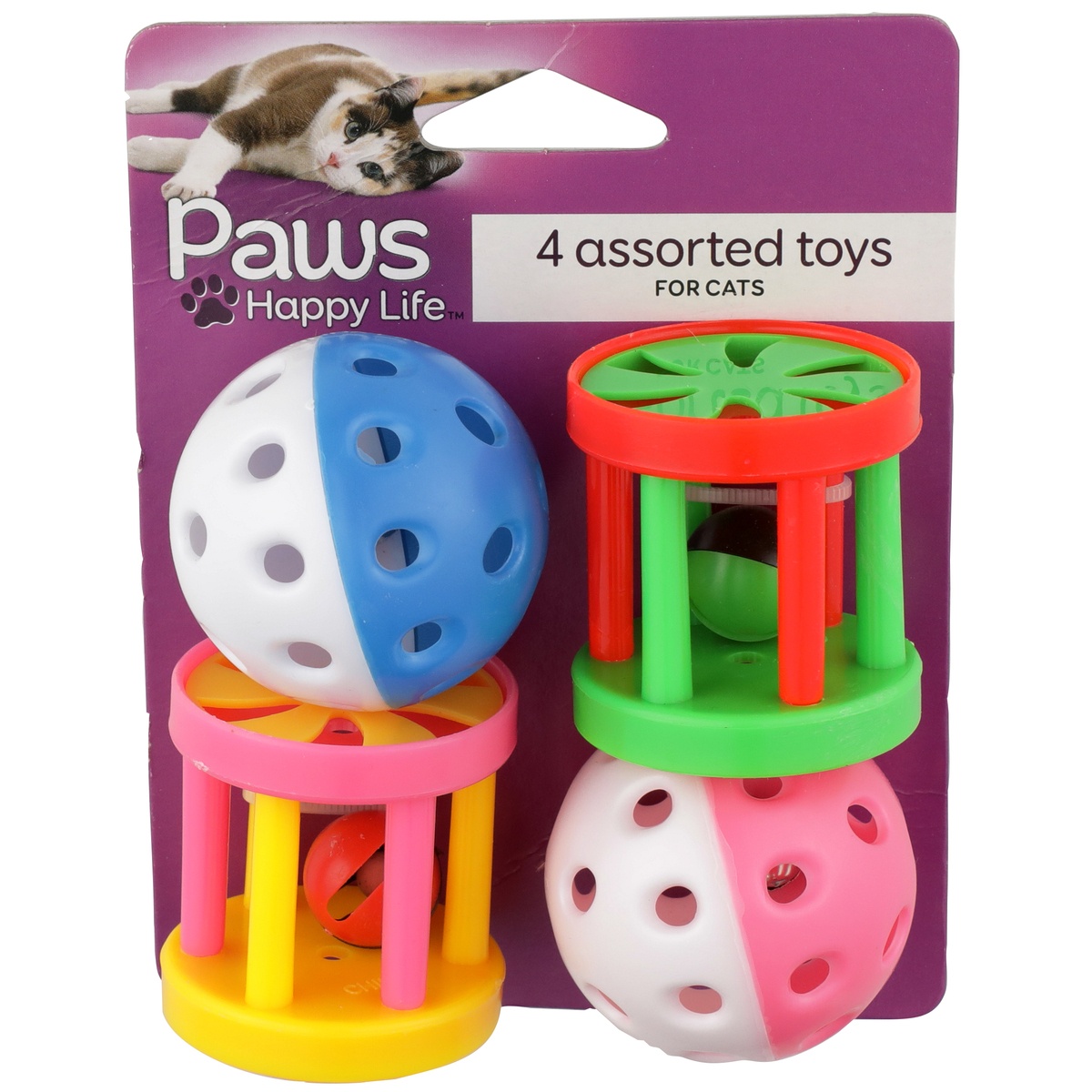 slide 1 of 1, Paws Happy Life Plastic Ball & Rollers Cat Toy, 4 ct