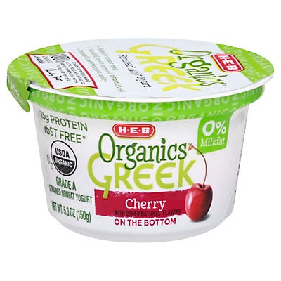 slide 1 of 1, H-E-B Organics Greek Yogurt Cherry, 5.3 oz