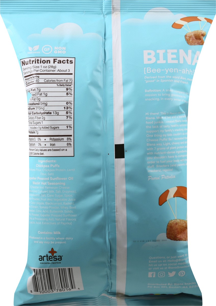 slide 2 of 12, Biena Baked Blazin' Hot Chickpea Puffs 3.2 oz, 3.2 oz