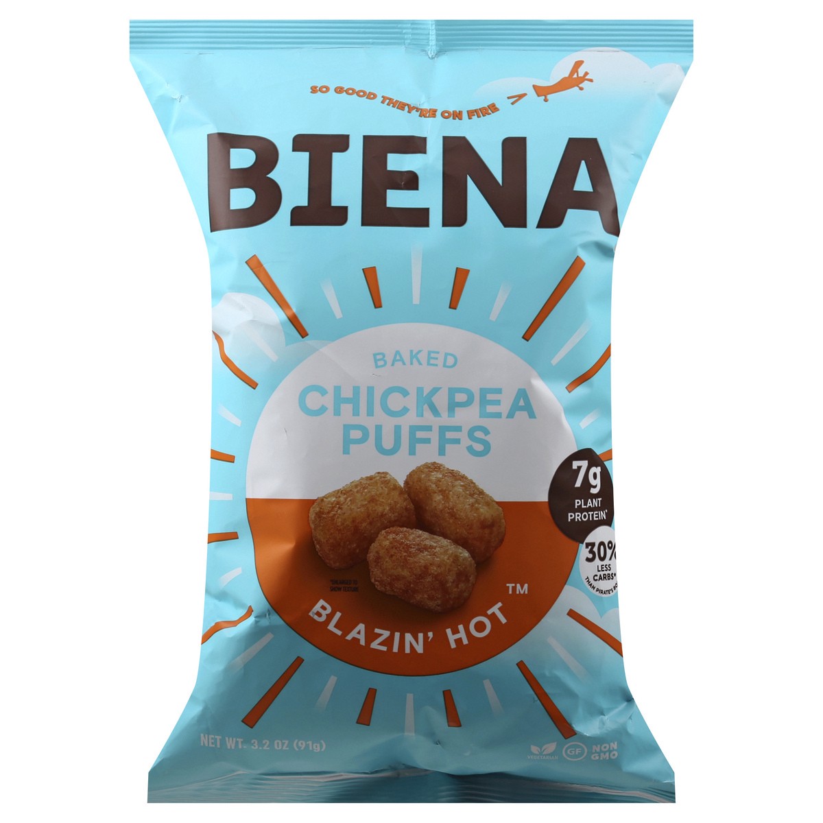 slide 3 of 12, Biena Baked Blazin' Hot Chickpea Puffs 3.2 oz, 3.2 oz