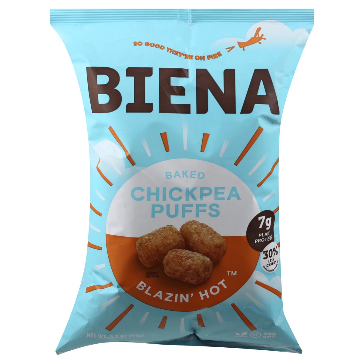 slide 1 of 12, Biena Baked Blazin' Hot Chickpea Puffs 3.2 oz, 3.2 oz