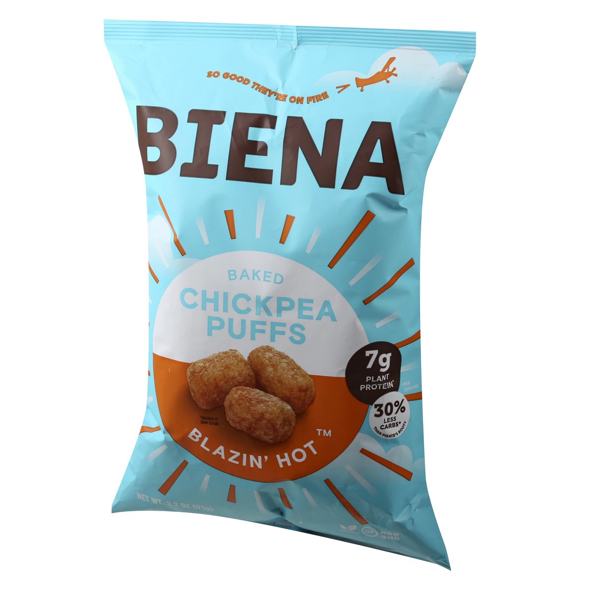 slide 10 of 12, Biena Baked Blazin' Hot Chickpea Puffs 3.2 oz, 3.2 oz