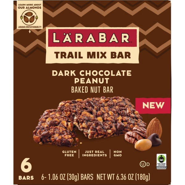 slide 8 of 13, LÄRABAR Trail Mix Bars, Dark Chocolate Peanut, Gluten Free Baked Nut Bar, 6 Count, 6.36 oz, 6 ct; 6.36 oz