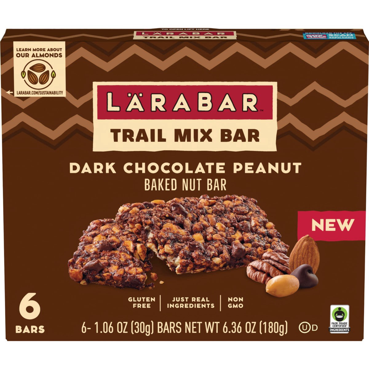 slide 1 of 13, LÄRABAR Trail Mix Bars, Dark Chocolate Peanut, Gluten Free Baked Nut Bar, 6 Count, 6.36 oz, 6 ct; 6.36 oz