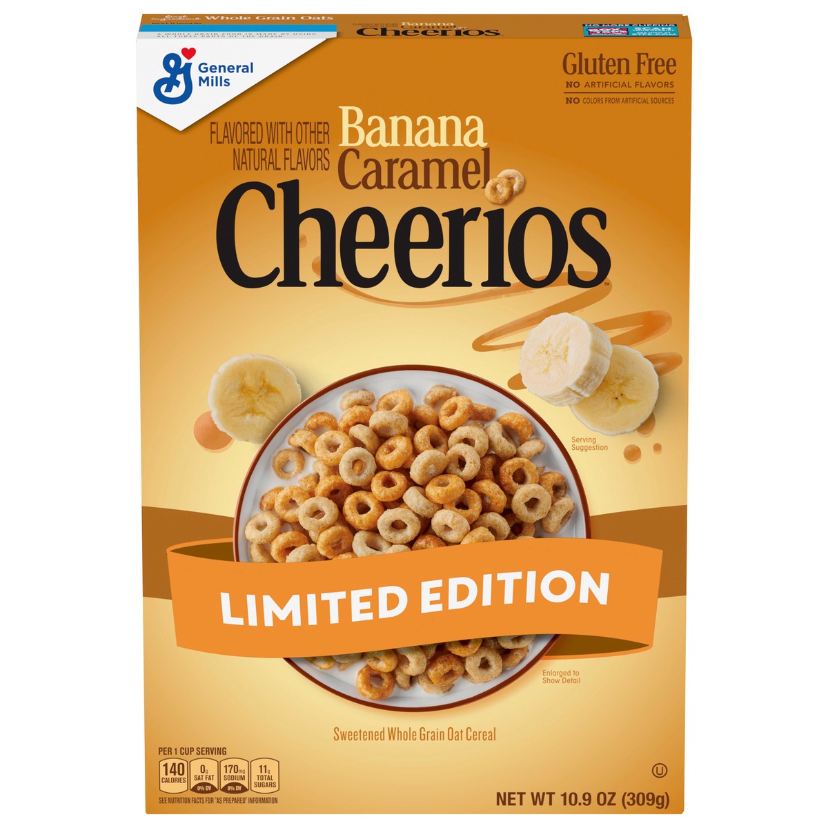 slide 11 of 14, Cheerios Banana Caramel Cheerios Gluten Free, Made with Whole Grain Oats, Limited Edition, 10.9 oz, 10.9 oz