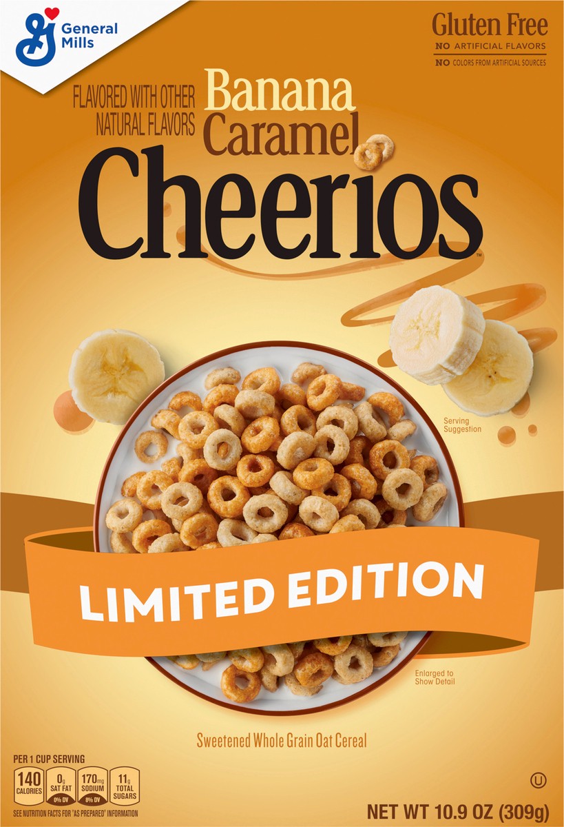 slide 2 of 14, Cheerios Banana Caramel Cheerios Gluten Free, Made with Whole Grain Oats, Limited Edition, 10.9 oz, 10.9 oz