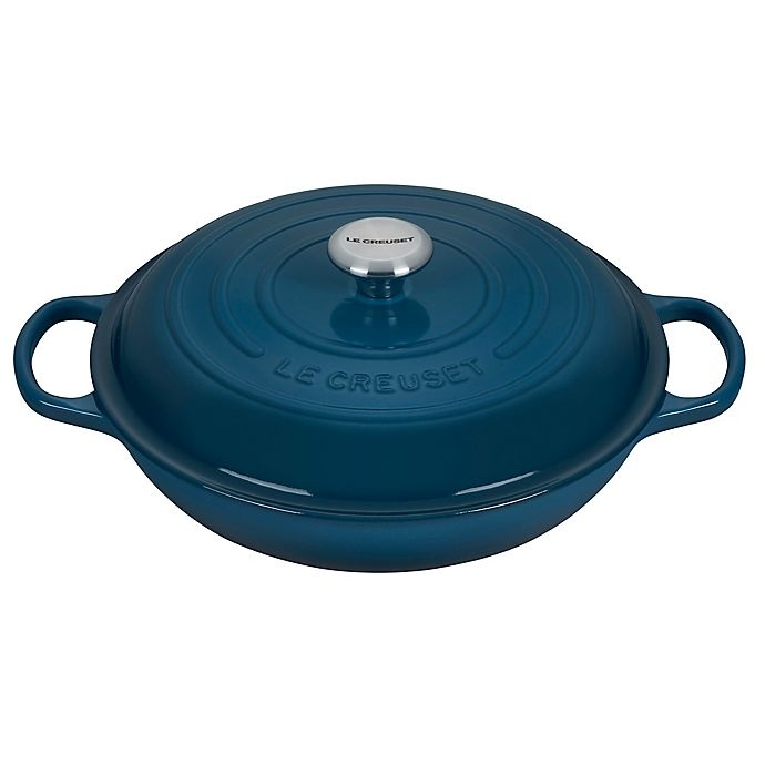 slide 1 of 1, Le Creuset Signature Cast Iron Covered Braiser - Deep Teal, 3.5 qt