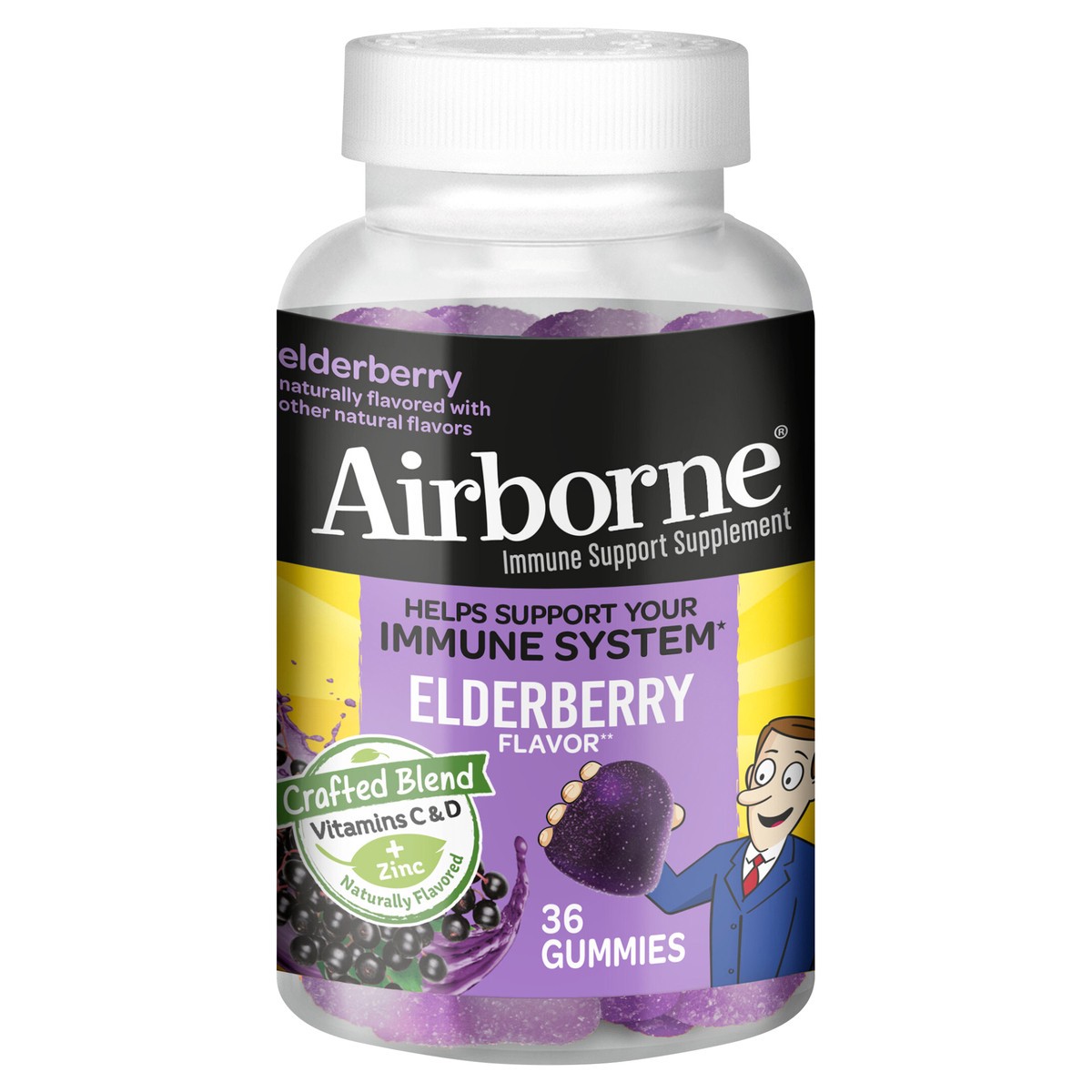 slide 1 of 9, AIRBORNE Gummies - Elderberry 24/36 ct., 42 ct