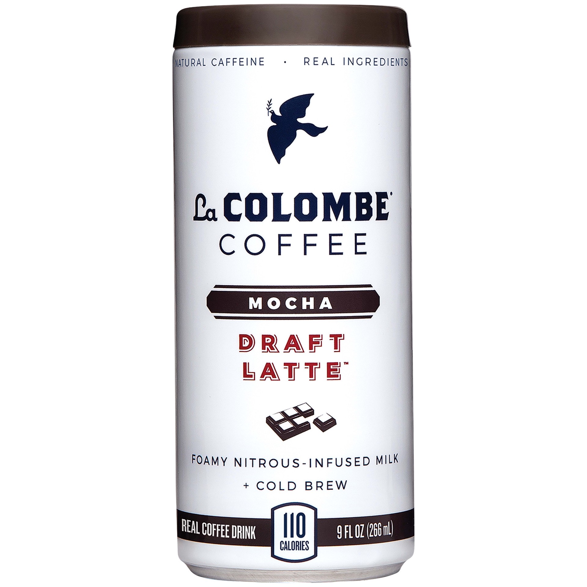 slide 1 of 9, La Colombe Draft Latte Mocha Soda, 0% ABV, 1, 9-oz beer cans, 9 fl oz