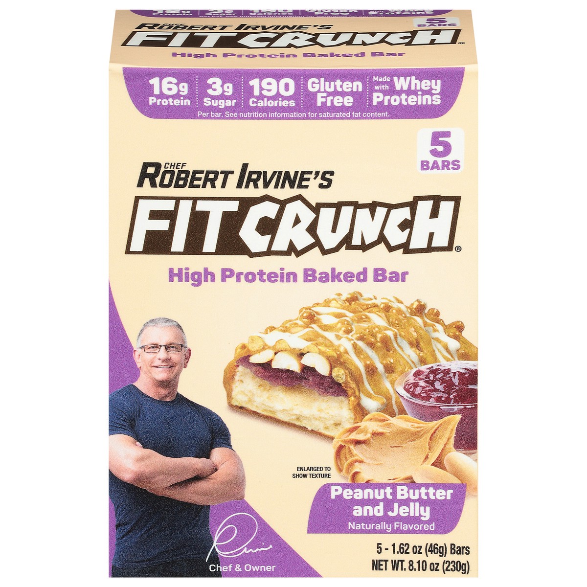 slide 2 of 13, FITCRUNCH High Protein Peanut Butter and Jelly Baked Bar 5 - 1.62 oz Bars, 1.62 oz