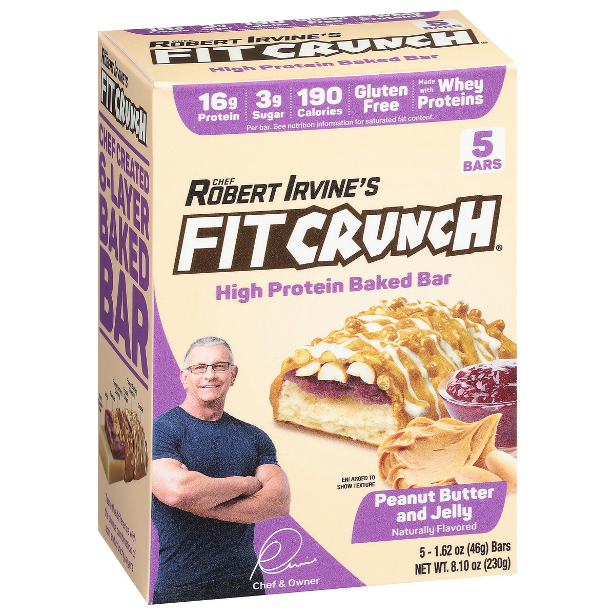 slide 13 of 13, FITCRUNCH High Protein Peanut Butter and Jelly Baked Bar 5 - 1.62 oz Bars, 1.62 oz