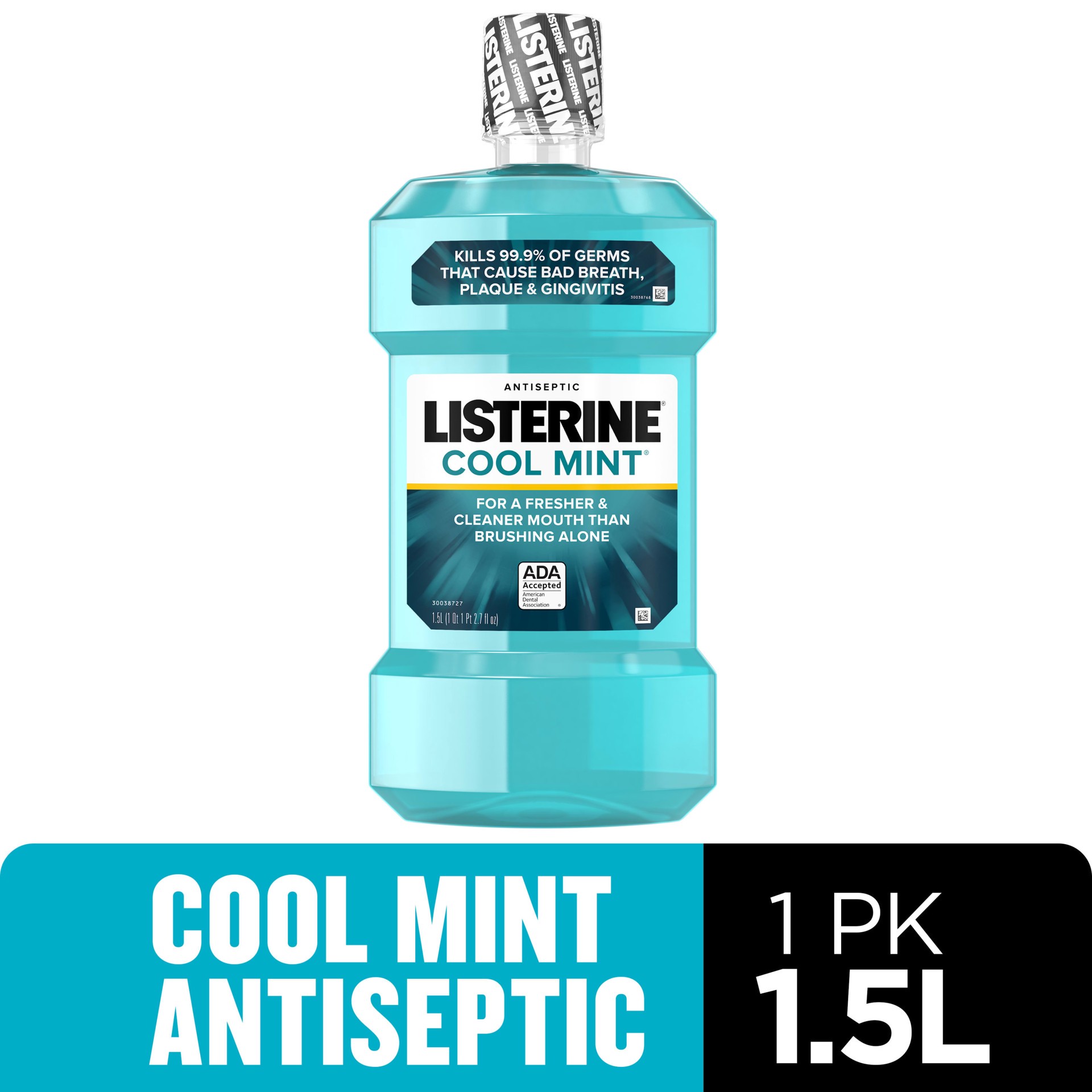 slide 1 of 6, Listerine Cool Mint Antiseptic Mouthwash, Daily Oral Rinse Kills 99% of Germs that Cause Bad Breath, Plaque and Gingivitis for a Fresher, Cleaner Mouth, Cool Mint Flavor, 1.5 L, 1.5 liter