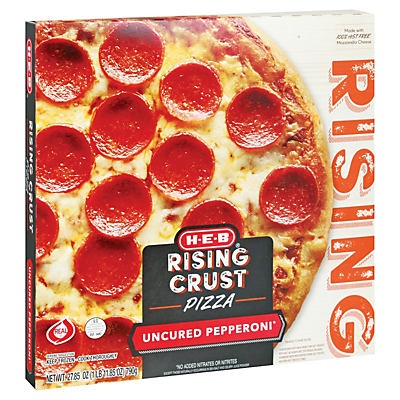 slide 1 of 1, H-E-B Rising Crust Uncured Pepperoni Pizza, 27.85 oz