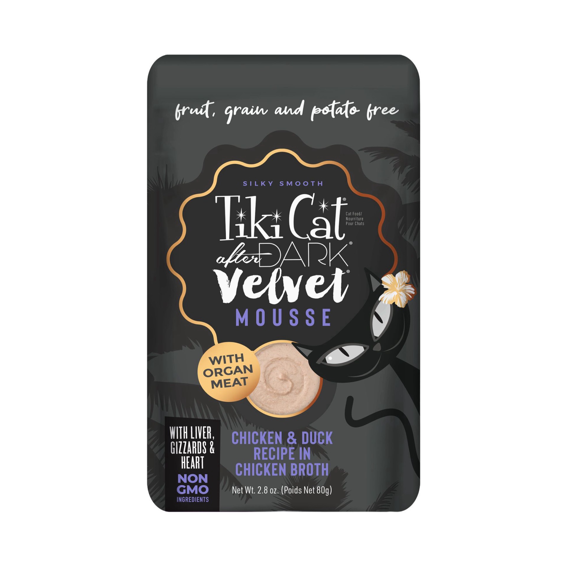slide 1 of 1, Tiki Cat After Dark Velvet Mousse, Chicken & Duck, 2.8 oz. Pouch, 2.8 oz