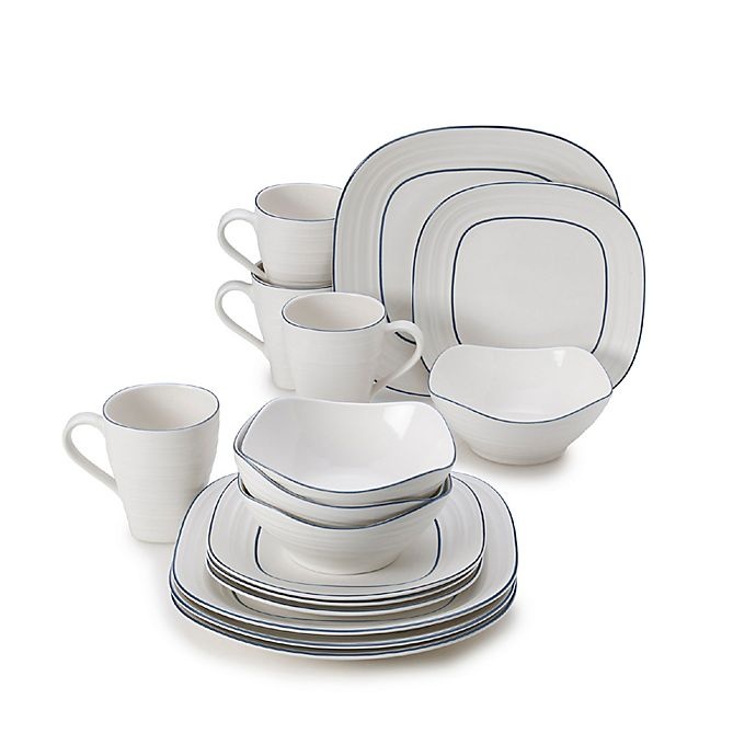 slide 1 of 1, Mikasa Swirl Square Banded Dinnerware Set - Blue, 16 ct