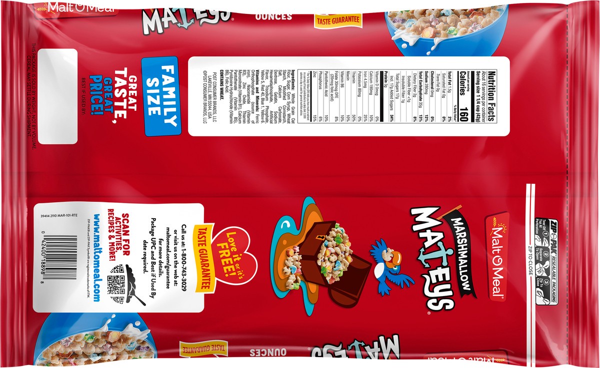 slide 7 of 7, Malt-O-Meal Marshmallow Mateys Breakfast Cereal with Marshmallow Bits, 23 OZ Bag, 23 oz