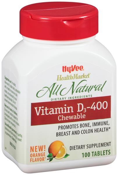 slide 1 of 1, Hy-Vee HealthMarket Vitamin D3-400 Chewable Dietary Supplement Tablets, 100 ct