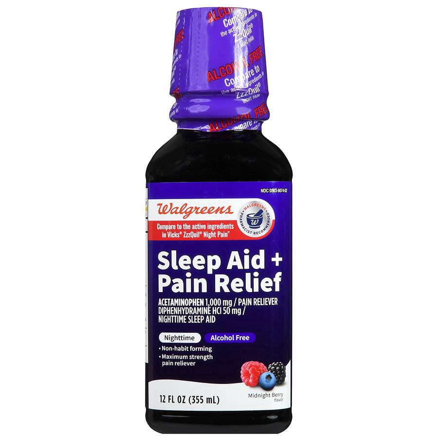 slide 3 of 5, Walgreens Wal-Sleep Z + Pain Relief Berry, 12 fl oz