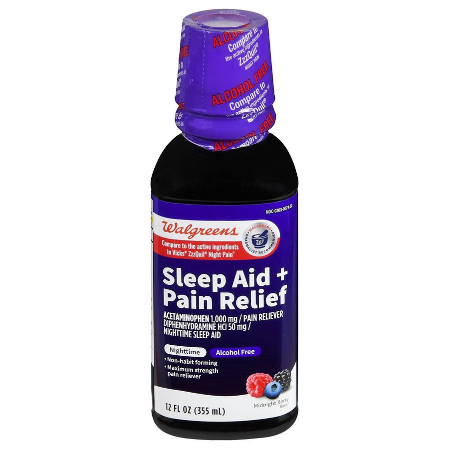 slide 1 of 5, Walgreens Wal-Sleep Z + Pain Relief Berry, 12 fl oz