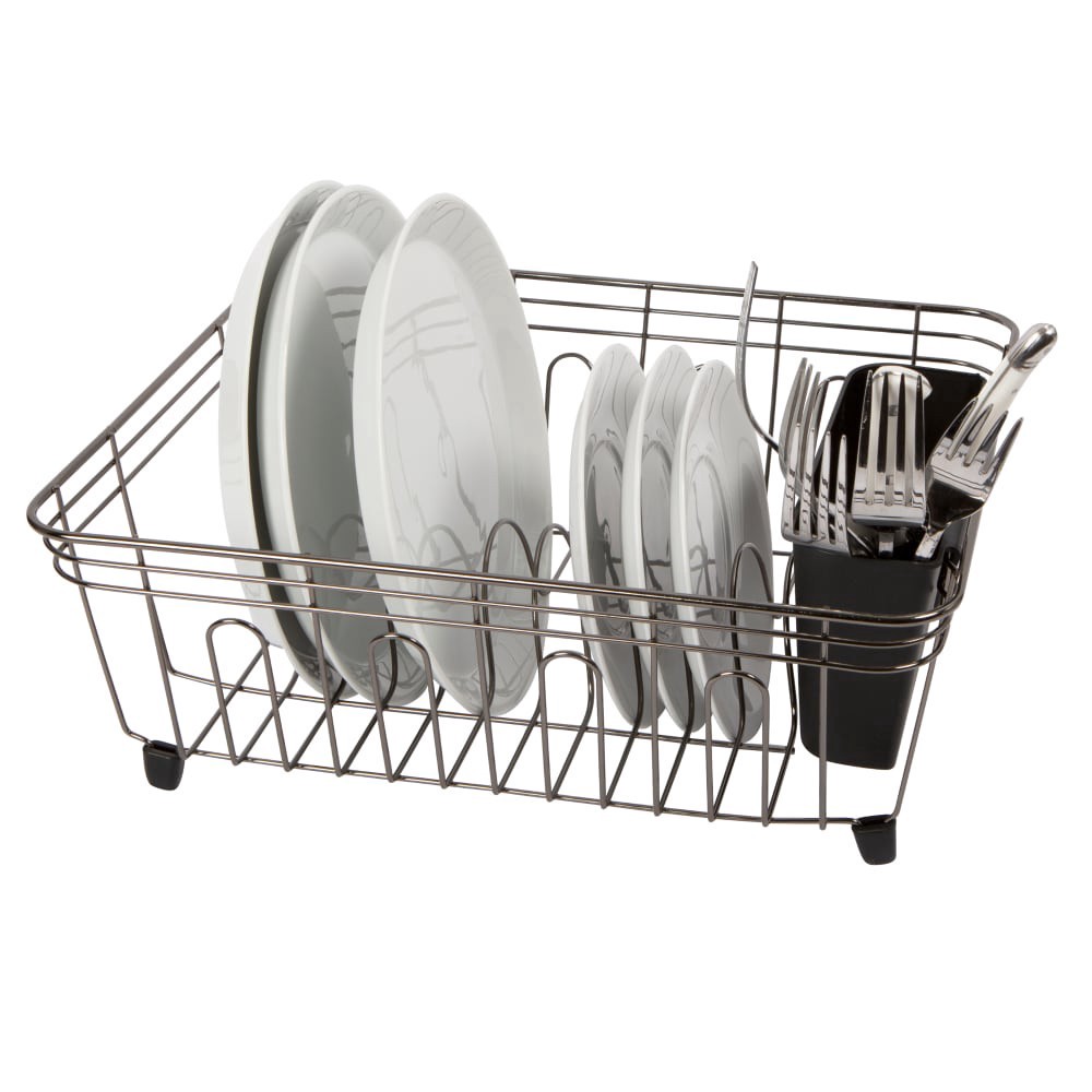 slide 1 of 1, Dish Drain With Utensil Caddy - Black, 1 ct
