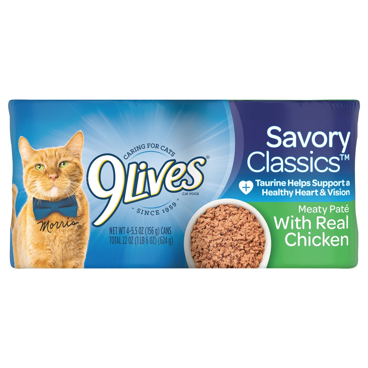slide 1 of 10, 9Lives Cat Food, Meaty Paté w/ Real Chicken, 5.5 oz, 4 ct
