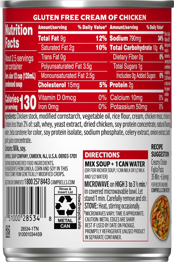 slide 2 of 4, Campbell's Condensed Gluten Free Cream of Chicken Soup, 10.5 oz Can, 10.5 oz
