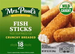 Mrs. Paul's Crunchy Breaded Fish Sticks, Made With 100% Real Fish, Frozen, 10.1 oz. 18-Count