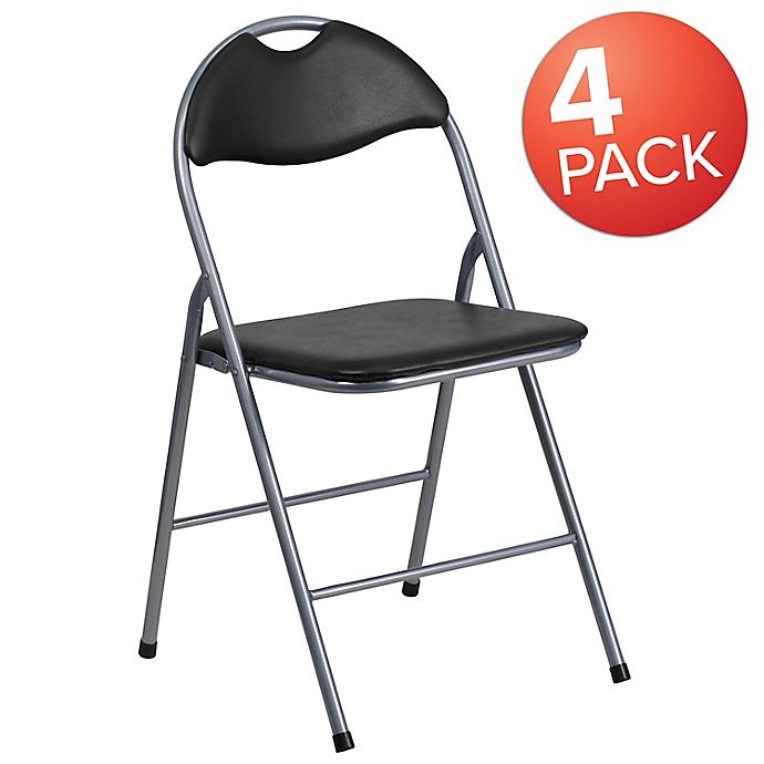slide 3 of 8, Flash Furniture Metal Folding Chairs - Black/Silver, 4 ct