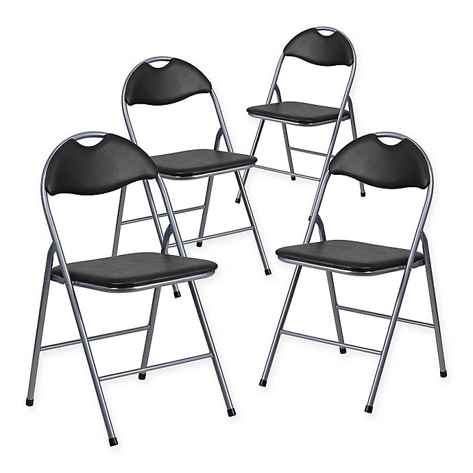 slide 1 of 8, Flash Furniture Metal Folding Chairs - Black/Silver, 4 ct