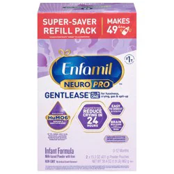 Enfamil NeuroPro Gentlease 0-12 Months Milk-Based Powder with Iron Infant Formula 2 - 15.2 oz Pouches