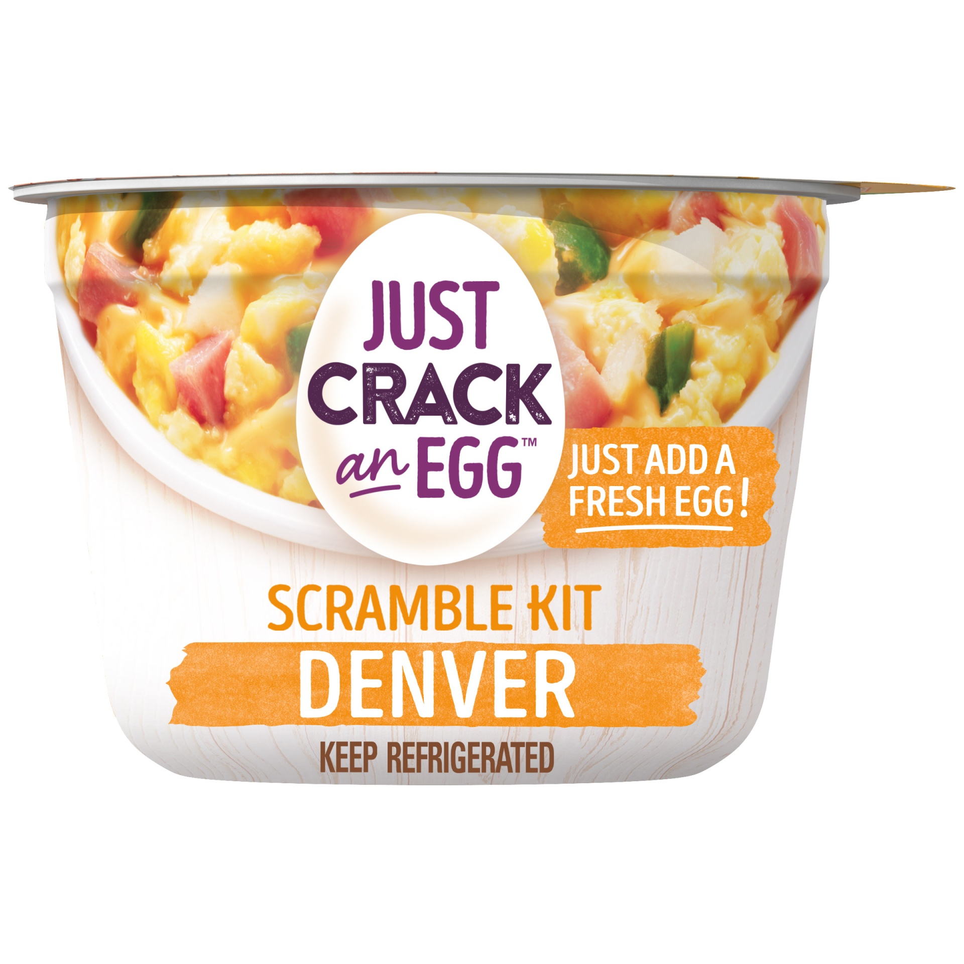 slide 1 of 2, Just Crack an Egg Denver Scramble Breakfast Bowl Kit with Applewood Smoked Ham, Mild Cheddar Cheese, Potatoes, Green Peppers and Onions Cup, 3 oz