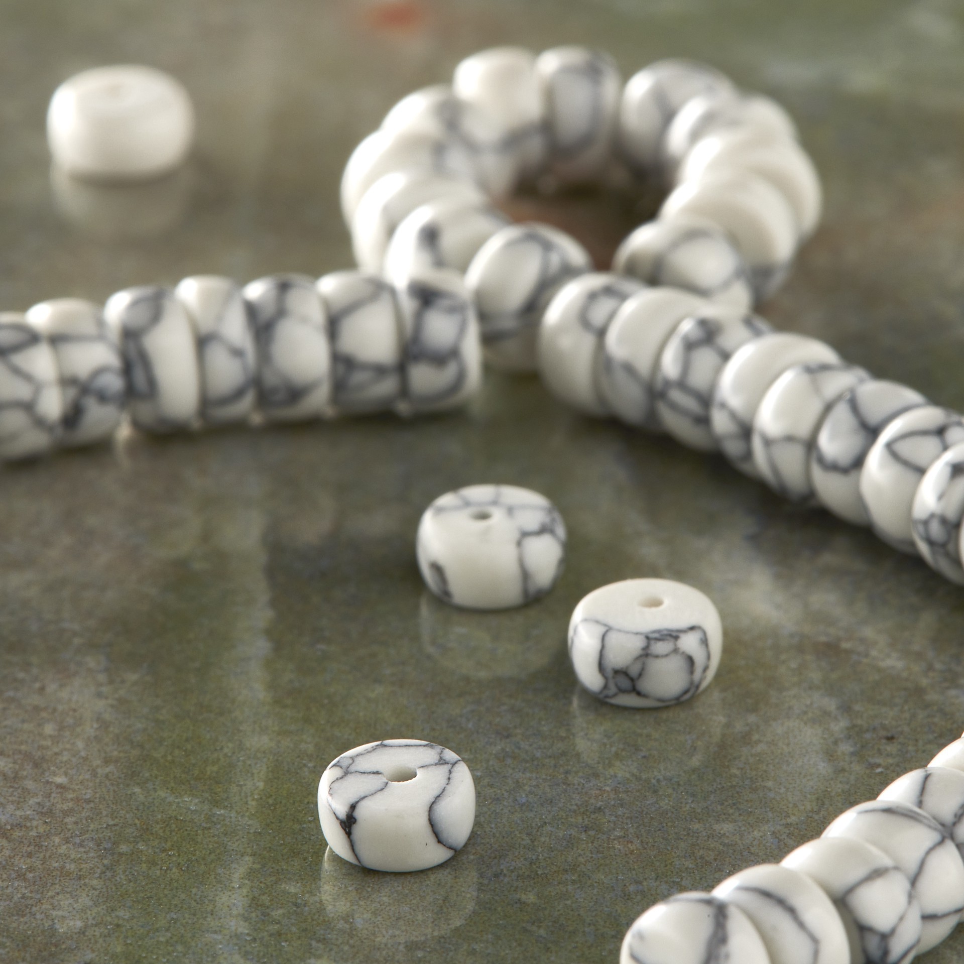 slide 2 of 3, White Howlite Rondel Beads By Bead Landing, 6mm, 6 mm