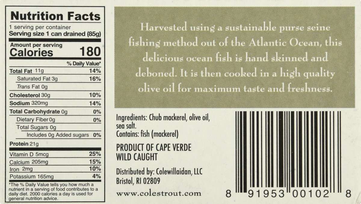 slide 10 of 13, Cole's Mackerel Wild in Olive Oil Mackerel 4.4 oz, 4.4 oz