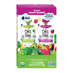 Once Upon a Farm Organic Bananas, Apples & Greens/Ras-Pear-y Kale Smart Blends - 4 x 3.2 oz Pouches