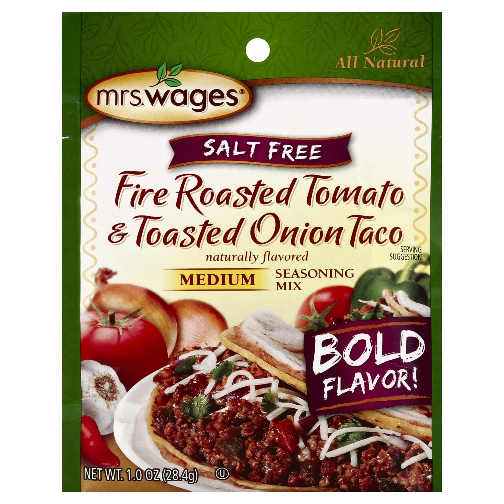 slide 1 of 6, Mrs. Wages Mrs WaGes Salt Free Medium Fire Roasted Tomato Toasted Onion Taco Seasoning Mix, 1 oz