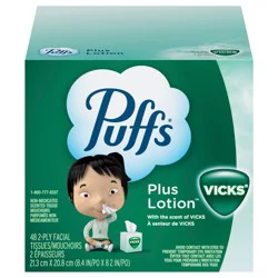 Puffs Plus Lotion with the Scent of Vick's Facial Tissues, 1 Cube, 48 Tissues Per Box