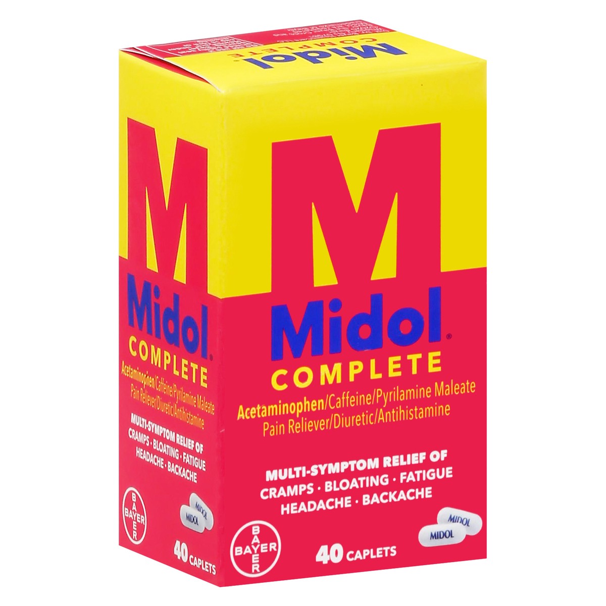 slide 1 of 9, Midol Bayer Healthcare Consumer Care Midol Pain Reliever/Stimulant/Diuretic, Maximum Strength, Caplets,, 40 ct