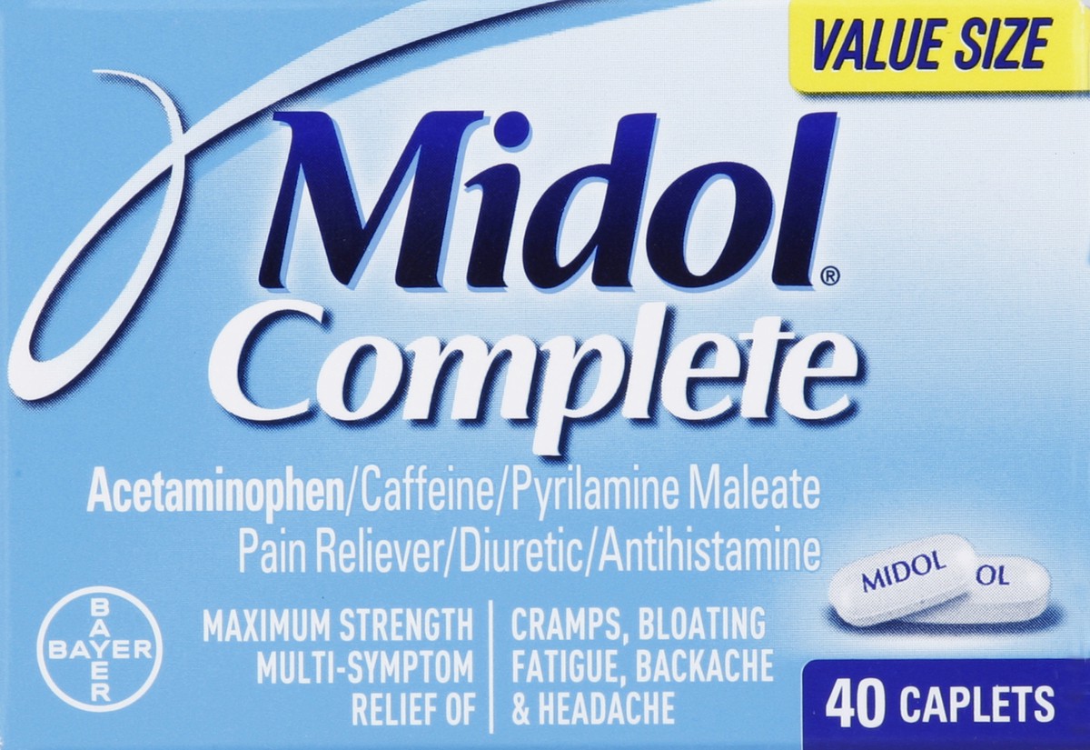 slide 1 of 7, Midol Pain Reliever/Stimulant/Diuretic 40 ea, 40 ct