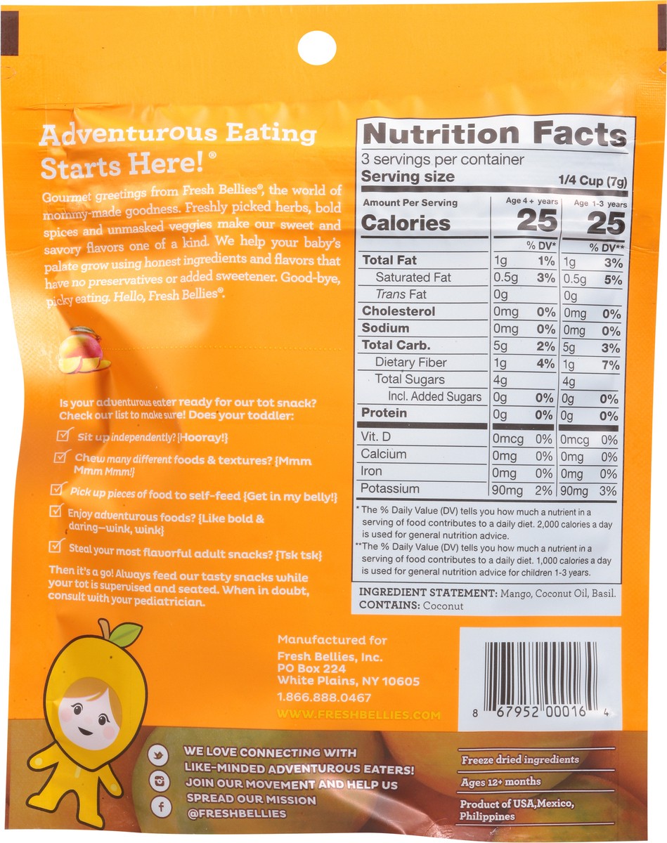 slide 5 of 9, Fresh Bellies Two To Mango Snack Toddler 0.75 oz, 1 ct