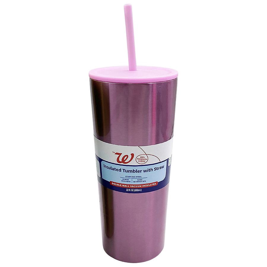 slide 1 of 1, Walgreens Double Wall Stainless Steel Tumbler with Straw 22 fl oz, 1 ct