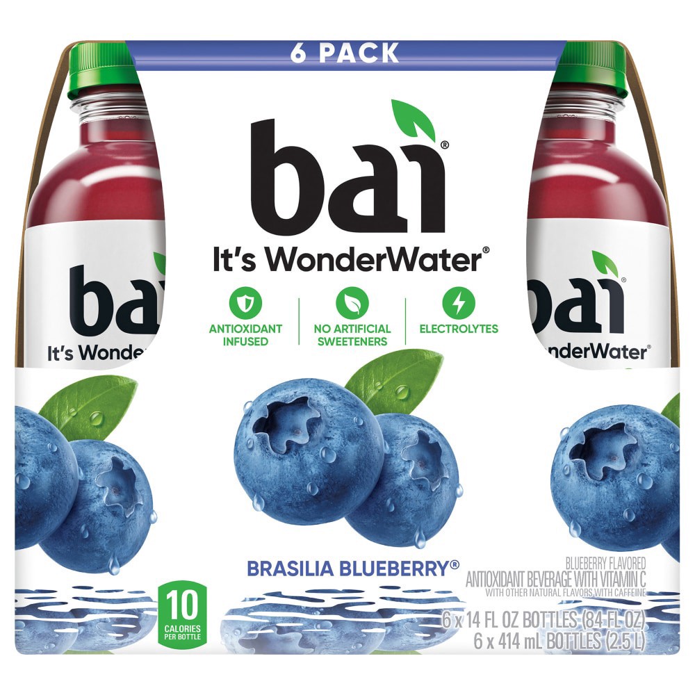 slide 2 of 2, Bai Flavored Water, Brasilia Blueberry, Antioxidant Infused Beverage, 14 fl oz Bottles, 6 Pack, 6 ct