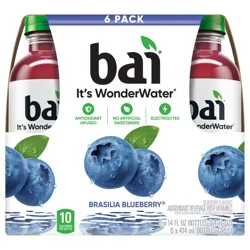 Bai Flavored Water, Brasilia Blueberry, Antioxidant Infused Beverage, 14 fl oz Bottles, 6 Pack