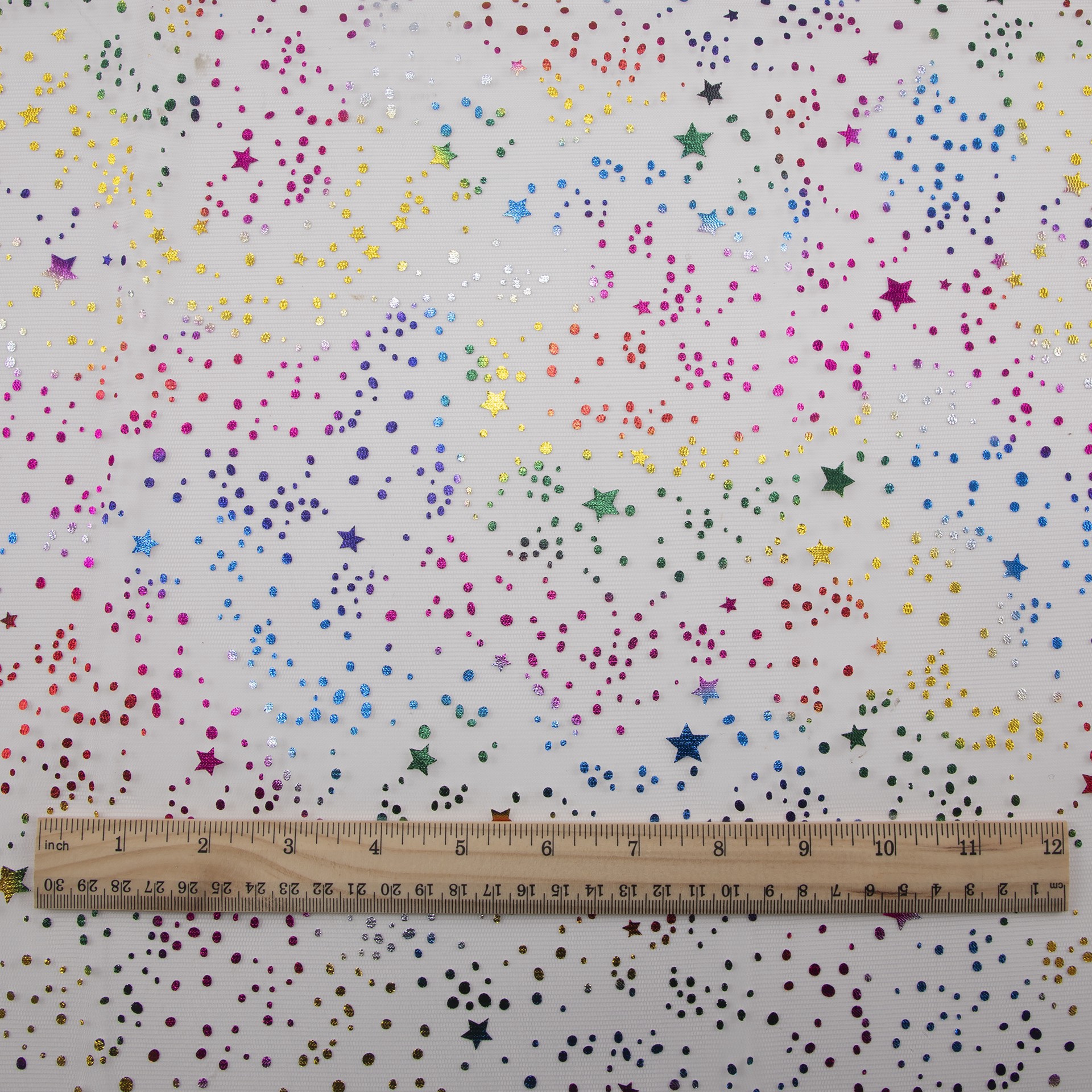 slide 4 of 4, Wyla Light Pink Stars Mesh Polyester Fabric, 60 in