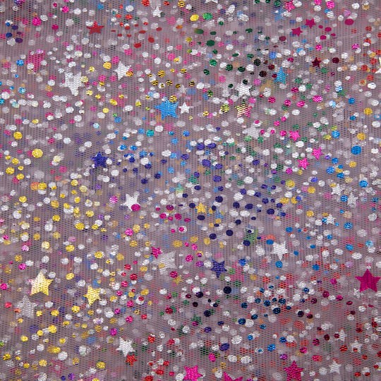 slide 1 of 4, Wyla Light Pink Stars Mesh Polyester Fabric, 60 in