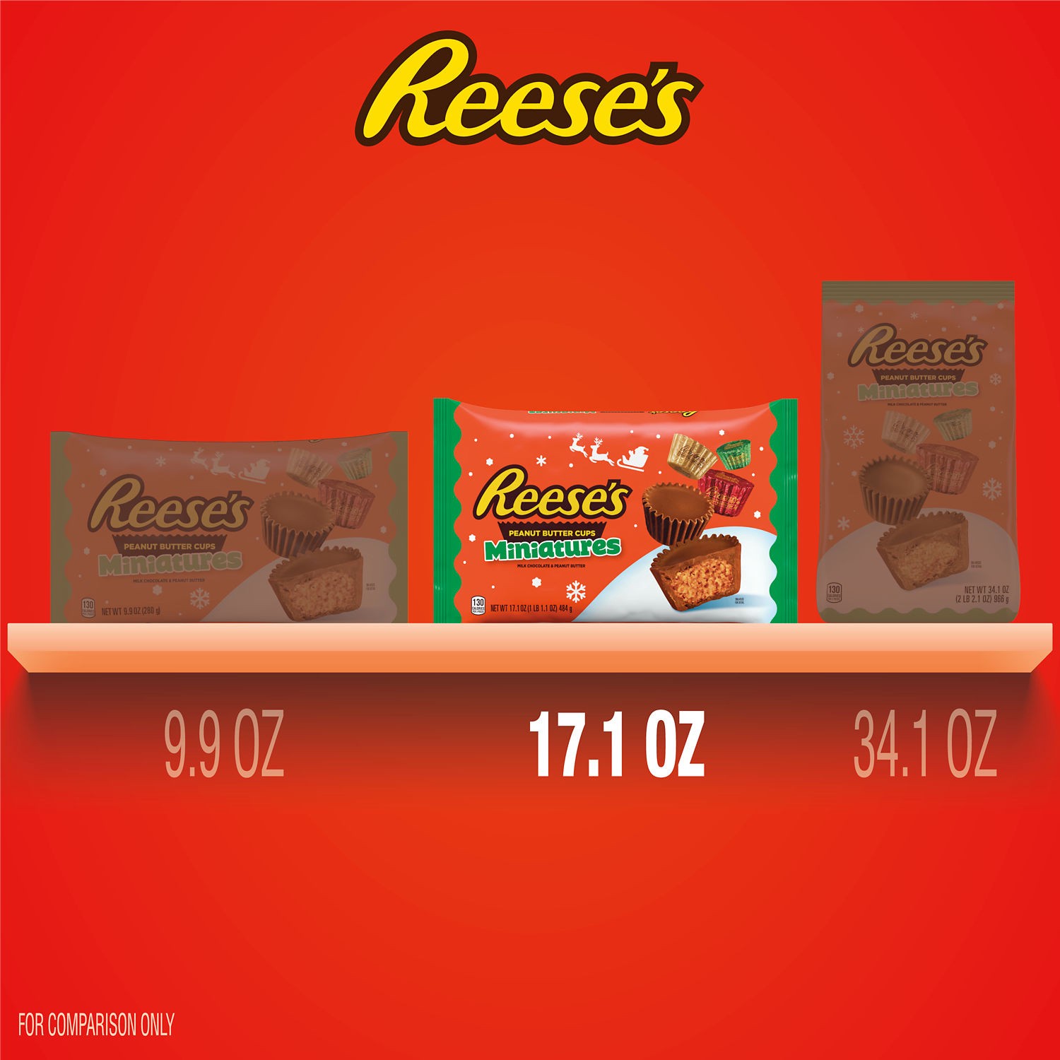 slide 2 of 8, Reese's Miniatures Milk Chocolate Peanut Butter Cups, Christmas Candy Bag, 17.1 oz, 17.1 oz