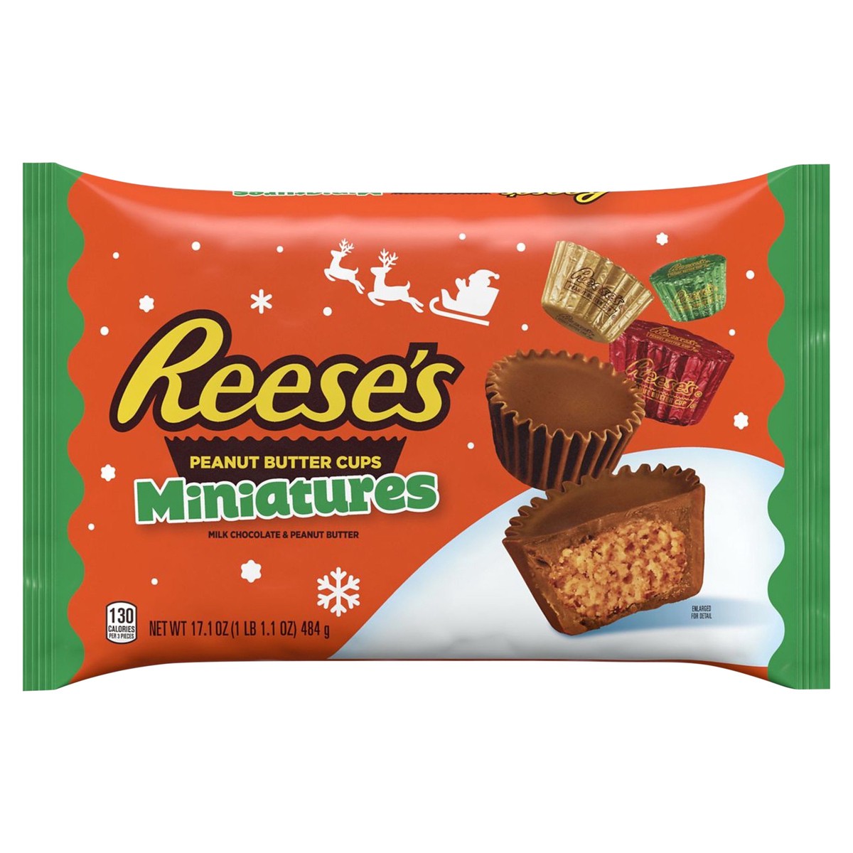 slide 1 of 8, Reese's Miniatures Milk Chocolate Peanut Butter Cups, Christmas Candy Bag, 17.1 oz, 17.1 oz